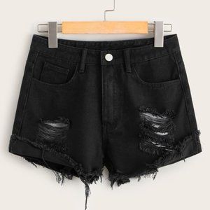 Raw Hem Ripped Denim Shorts